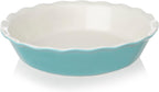 Sweejar Ceramic Pie Pan - 10 Inch Round Baking Dish for Dinner, Non-Stick with Soft Wave Edge for Apple, Pumpkin, Pot Pies (Turquoise)