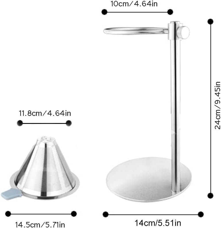 Pour Over Coffee Dripper, Stainless Steel Coffee Filter, Cone Coffee Dripper with Adjustable Pour Over Drip Coffee Stand