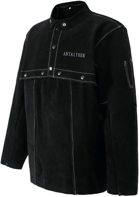 ANTAITHER Leather Welding Jacket with Open Back, Bib Apron with Cape Sleeve, Heat Flame Resistant Welder Coat