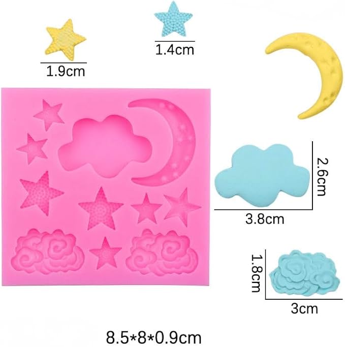 1Pc Pink Pink Moon and Star Molds Silicone, Candy Chocolate Molds for DIY Cake Fondant, Cookie Cakes Decorating Candy Making Supplies