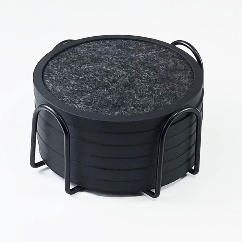 Absorbent Coasters for Drinks with Holder - 6packs, Silicone Coaster with Soft Felt Insert (4.3 inch Coasters with 4.5 inch Holder, Black and White)