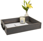 GoCraft Handmade Wooden Tray with Metal Handles – 15" x 11" x 2.5" Decorative Serving Tray in Grey Washed Finish – Versatile Tray for Breakfast in Bed, Lunch, Dinner, Appetizers, Coffee Table
