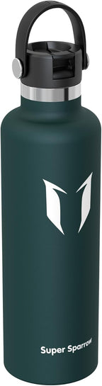 Super Sparrow Insulated Water Bottle - 17 Oz / 25 Oz / 32 Oz - Standard Mouth FlipFlow Flask - BPA Free, Leak Proof Drink Bottle- Ergonomic Straw Water Bottles for Work, Gym, Travel, Sports