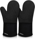 sungwoo Silicone Oven Mitts, Heat Resistant Oven Gloves with Quilted Liner Non-Slip Textured Grip Perfect for BBQ, Baking, Cooking and Grilling - 1 Pair 13.8 Inch Black