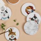 Cute Coasters for Desk Dog Themed Absorbent Ceramic Cup Coasters for Tabletop Protection, Ideal for Various Size Cups Outdoor or Indoor