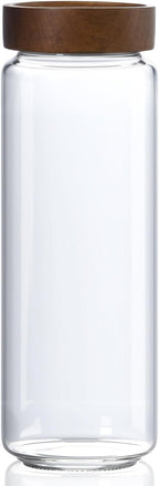 40 oz/1200 ml Glass Jar with Airtight Wooden Screw Top Lid, Clear Stackable Food Storage Canister, Large Tall Decorative Glass Container for Coffee, Candy, Cookie, Sugar, Oatmeal, Salt, Pasta