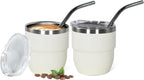 4oz Stackable Cup, Vacuum Insulated Espresso Cup Set of 2, Espresso Shot Glass for Coffee, Double Wall Stainless Steel Mini Tumbler Shot Glasses with Straw and Lid (A-white2P, 4oz)
