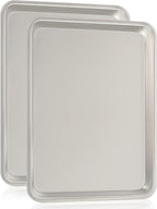Commercial Quality Baking Sheet Pan Set, Natural Aluminum Cookie Sheet, Umite Chef Encapsulated Galvanized Steel Rim Warp Resistant Baker's Quarter Sheet Pan, Cookie Tray Pans for Baking, Roasting
