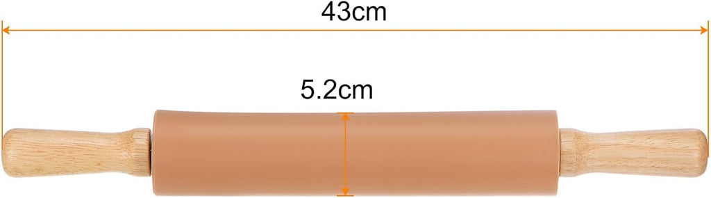 HARFINGTON Silicone Rolling Pins for Baking 16.93 Inch Non-Stick Silicone Surface Wooden Handle Rolling Pin Small Roller Playdough Rolling Pins for Fondant Kitchen Dough Pizza, Brown