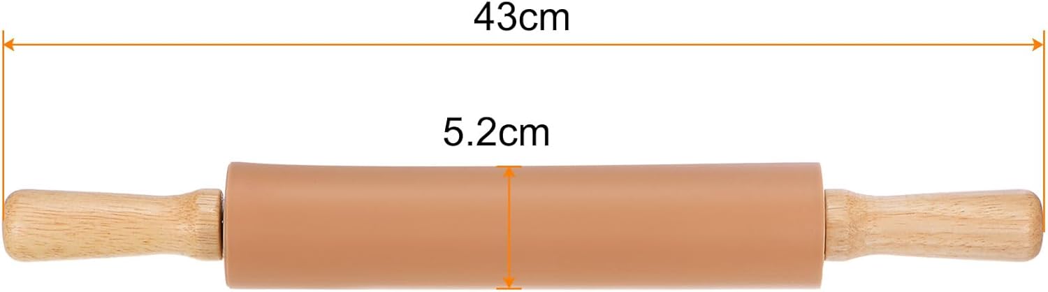 HARFINGTON Silicone Rolling Pins for Baking 16.93 Inch Non-Stick Silicone Surface Wooden Handle Rolling Pin Small Roller Playdough Rolling Pins for Fondant Kitchen Dough Pizza, Brown