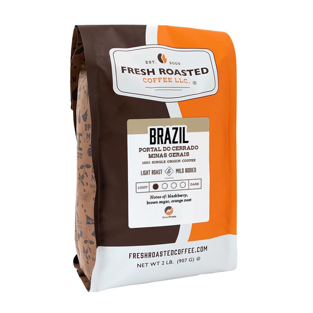 Fresh Roasted Coffee, Brazil Minas Gerais, 2 lb (32 oz), Light Roast, Kosher, Whole Bean