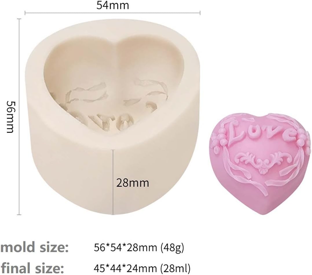 4 Pack Heart Resin Rose Flower Silicone Mold for Candle, Cake, Soap, Candy - Round Shape