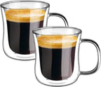ecooe Espresso Cups 4 Oz Double Walled Glasses Coffee Mugs Set of 2, Clear Glass Coffee Cups with Handle, Insulated Coffee Mug Borosilicate Heat Resistant Double Wall Glass Espresso Coffee Cups