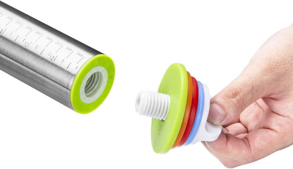 Rolling Pin and Pastry Baking Mat Set, Rolling Pins with Adjustable Thickness Rings, Stainless Steel Dough Roller for Baking Fondant, Pizza, Pie, Pastry, Pasta, Cookies (Purple)