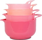 BoxedHome 4 Pack Nesting Mixing Bowl with Pour Spout and Handle, BPA free Microwave & Dishwasher Safe(Pink Gradient, 4 Pack with Handle)