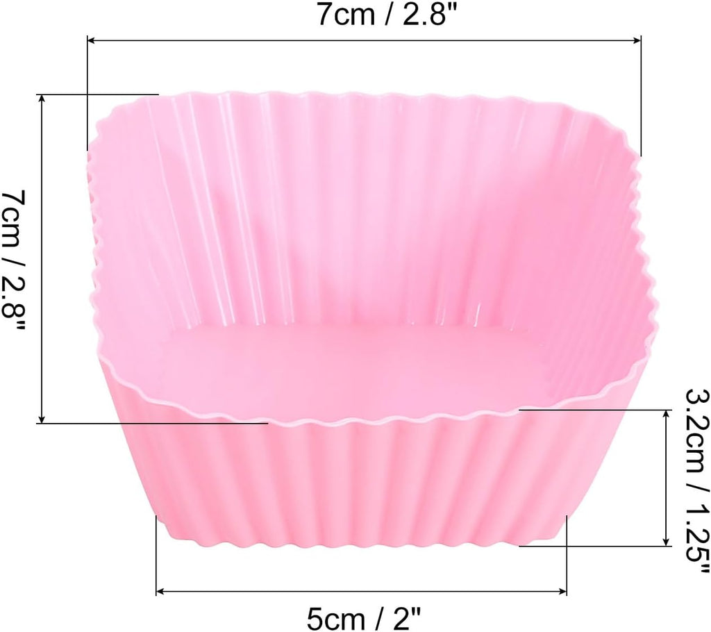 uxcell 36Pcs Silicone Cupcake Baking Cups, Silicone Muffins Liners Non-Stick Square Baking Cups, for Cooking Eggs Baking Muffins and Make a Cake(Pink)