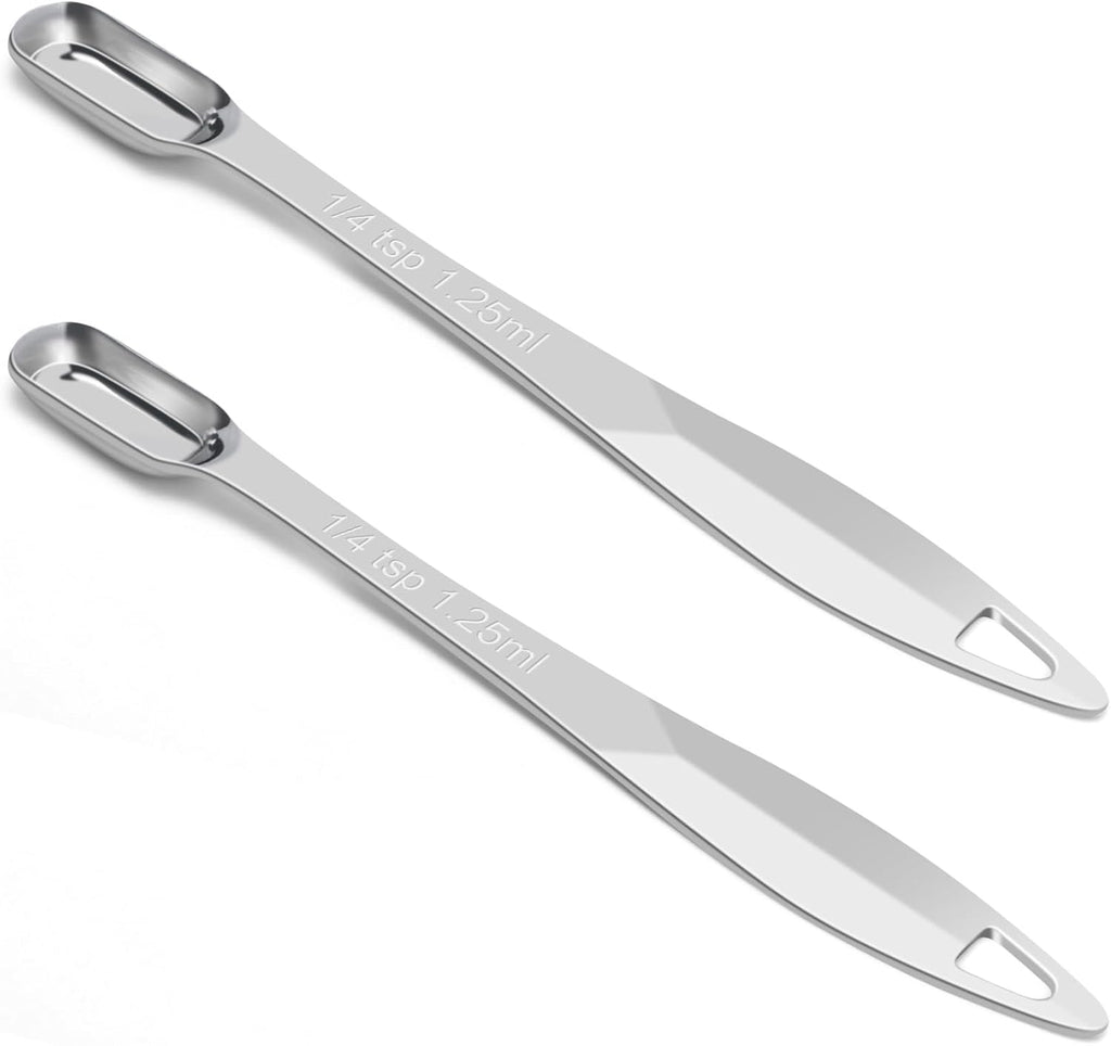 2 Pcs 1/4 Teaspoon(1.25 mL | 1/4 Tsp | 1/16 Tbsp | 1.25 cc | 1/32 oz) Stainless Steel Single Measuring Spoon, Long Handle Metal Measuring Spoon, Kitchen Gadgets for Cooking & Baking