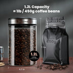 Maestri House Vacuum Coffee Canister with Spoon, 40 OZ AirTight Glass Coffee Bean Storage Container, Food Storage Jar, for 1 lb Beans, Grounds Coffee, Tea, Flour, Cereal, Sugar (Silver)