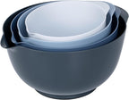 BoxedHome Nesting Plastic Mixing Bowl Set With Pour Spout, Microwave and Dishwasher Safe, BPA free Non-Slip Base, Set of 4 Size 1.7, 2.5, 3.5 and 4.5qt, Great for Prepping, Baking, Cooking (Haze Blue)