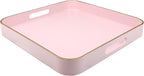 Pink Square Decorative Tray with Handles, 13"*13" Versatile Serving Tray for Coffee Table, Ottoman, Ideal for Serving, Displaying, Organizing