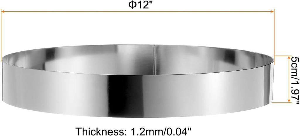 HARFINGTON Round Cake Ring 12 x 2 Inch Seamless Stainless Steel Pastry Mousse Dessert Ring Mirror Coating for Baking Cooking Making Tool