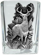 Heritage Pewter Whitetail Deer Square Shot Glass | Hand-Sculpted 1.5 Ounce Shot Glass | Intricately Crafted Metal Pewter Inlay
