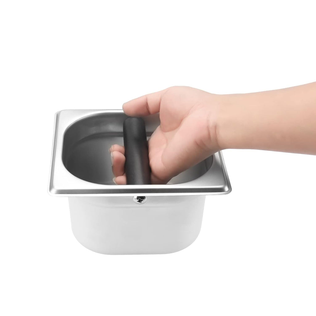 Ailelan Coffee Knock Box,Espresso Dump Bin,Coffee Bin,Stainless Steel Espresso Knock Box Built-in Container for Ground 6.3 x 6.89 x 3.7 inch (Square)