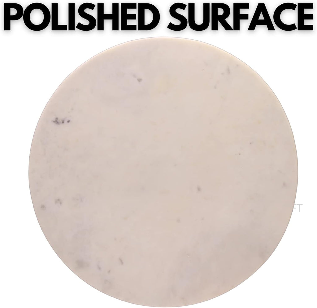 Multi-Purpose Round Shape Marble Cheese Tray | Cutting Board. Solid Large White With Non-Slip Feet For Stability & Scratch Protection. Easy To Clean,Trivet,White (11x11x0.5 Inches)