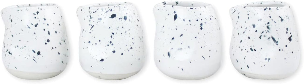 roro Handmade Ceramic Mini Creamer Cups – Set of 4, Dimpled White Matte Speckled Stoneware, 3-Inch Small Pitchers for Coffee, Espresso, Milk, or Sauce