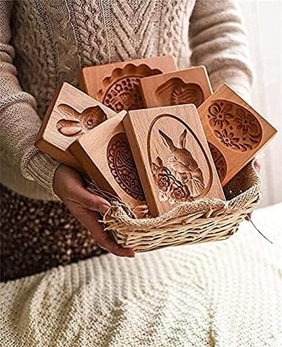 Wooden Cookie Molds - DIY Shapes Cookie Stamp, Gingerbread & Pine Cone (Rabbit) Mold