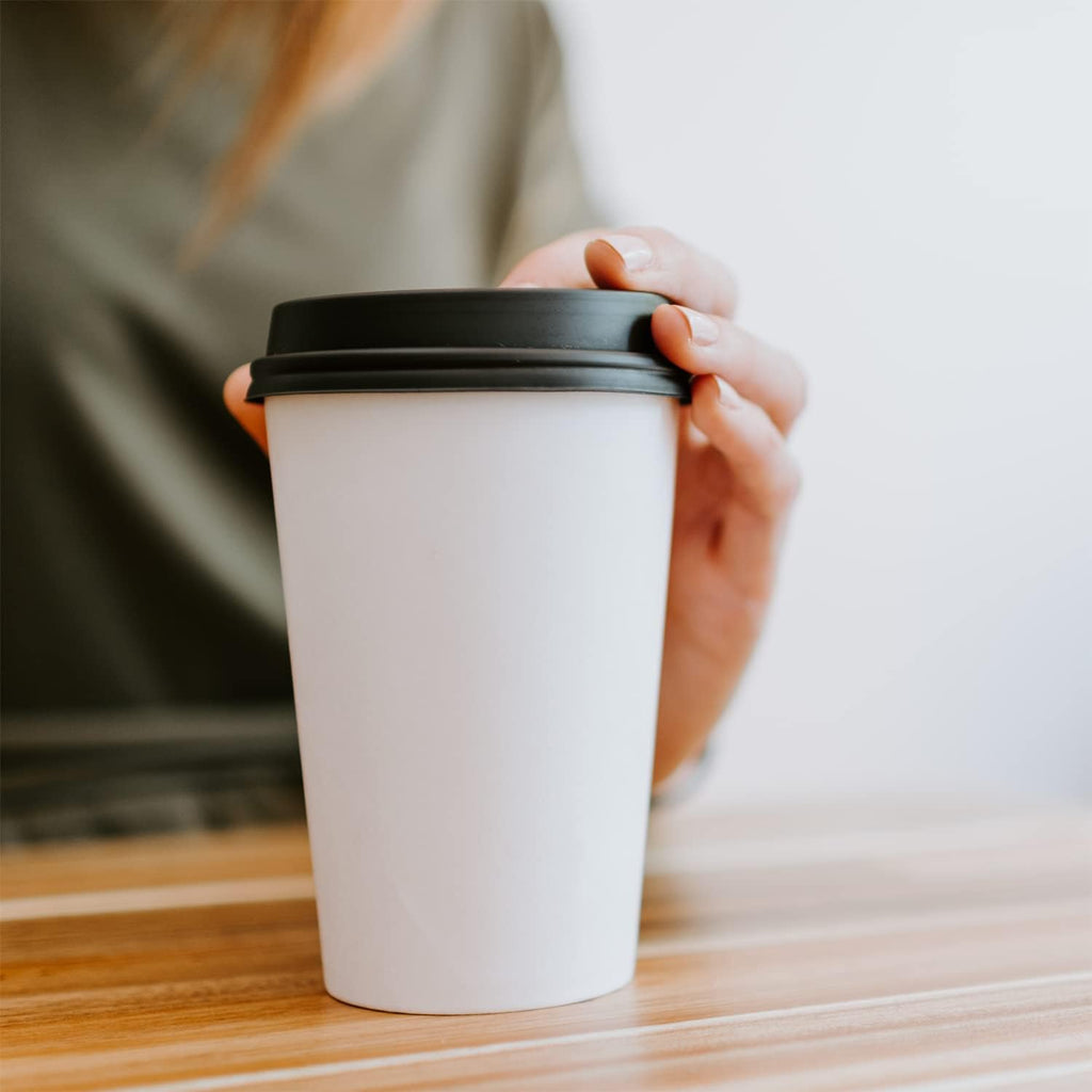 Smygoods White Original Disposable Paper Coffee Cups with Lids (16 OZ, 25 Count) For Hot Beverages, Tea, Espresso, Cocoa - To Go Drink Containers, Café & Office