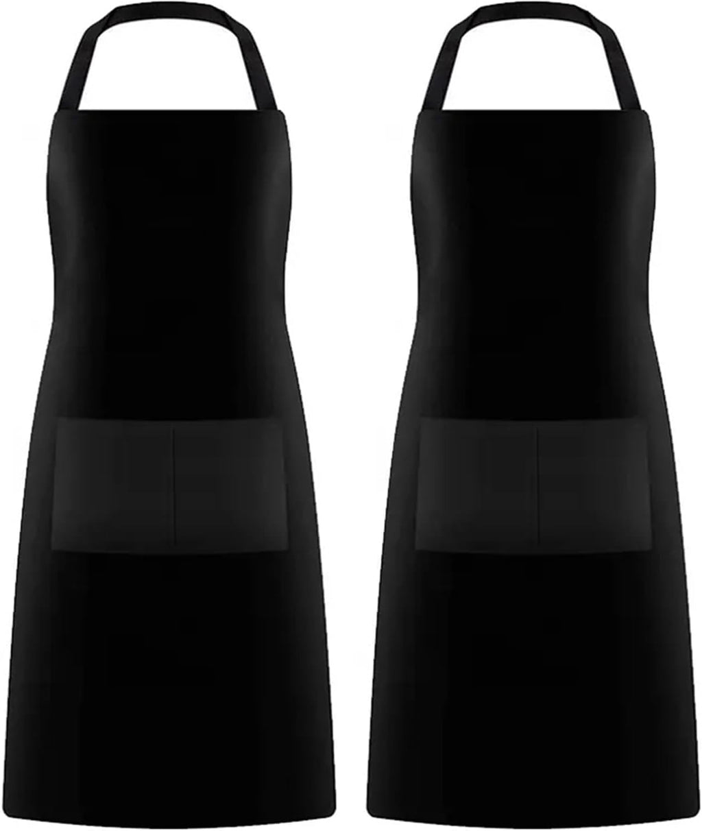 GREEN LIFESTYLE 2 Pack Chef Apron with Pockets – Grilling Aprons for Men, Waterproof Cooking Apron for BBQ, Work or Restaurant Use, Kitchen Aprons for Women with Pockets – Black