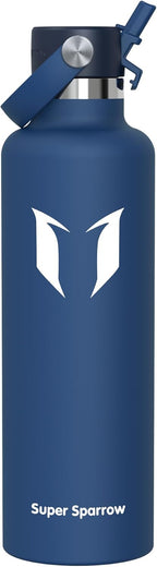 Super Sparrow Insulated Water Bottle - 17 Oz / 25 Oz / 32 Oz - Standard Mouth FlipFlow Flask - BPA Free, Leak Proof Drink Bottle- Ergonomic Straw Water Bottles for Work, Gym, Travel, Sports