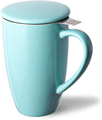 Sweejar Porcelain Tea Infuser Mug with Lid, 16 oz Teacup with Strainers for Loose Leaf Tea, Microwave and Dishwasher Safe Coffee Mug(Turquoise)