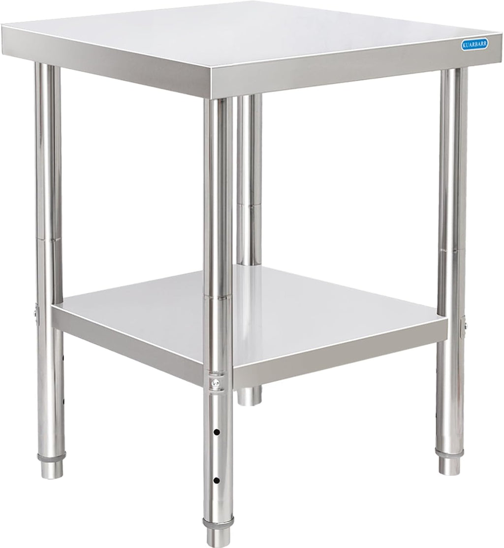 Stainless Steel Table for Prep & Work with Undershelf 24 x 24 Inches NSF Metal Commercial Kitchen Prep Table with Adjustable Under Shelf Worktable for Restaurant Home Outdoor