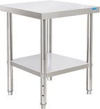 Stainless Steel Table for Prep & Work with Undershelf 24 x 24 Inches NSF Metal Commercial Kitchen Prep Table with Adjustable Under Shelf Worktable for Restaurant Home Outdoor