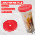 Dodoko Reusable Boba Cup and Straw Boba Tea Cup Bubble Tea Cup Reusable Iced Coffee Cup Cold Coffee Cup Smoothie Cup with Lid and Straw Smoothie Cup to go Smoothie Tumbler 17 oz - Hot Pink