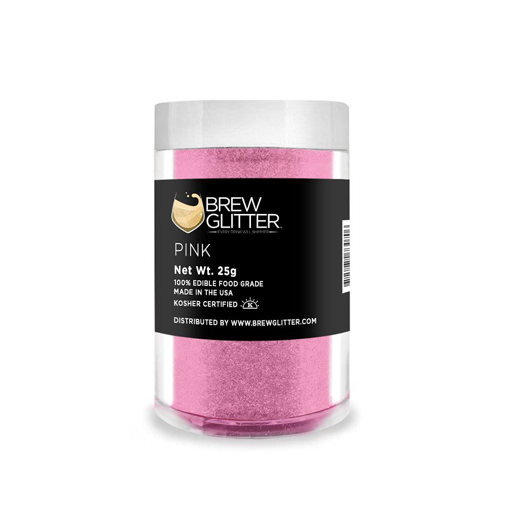 Pink BREW GLITTER Edible Glitter For Drinks, Cocktails, Beer, Garnish Glitter & Beverages | KOSHER & HALAL Certified | 100% Edible & Food Grade | Vegan, Gluten, Nut Free (25g, Pink)
