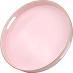 Pink Round Decorative Tray with Handles, 13" Versatile Serving Tray for Coffee Table, Ottoman, Ideal for Serving, Displaying, Organizing
