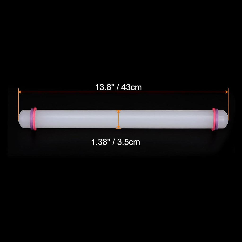 HARFINGTON 2pcs Fondant Rolling Pin with Rings PP 43cm x 3.5cm Non Stick for Baking, White