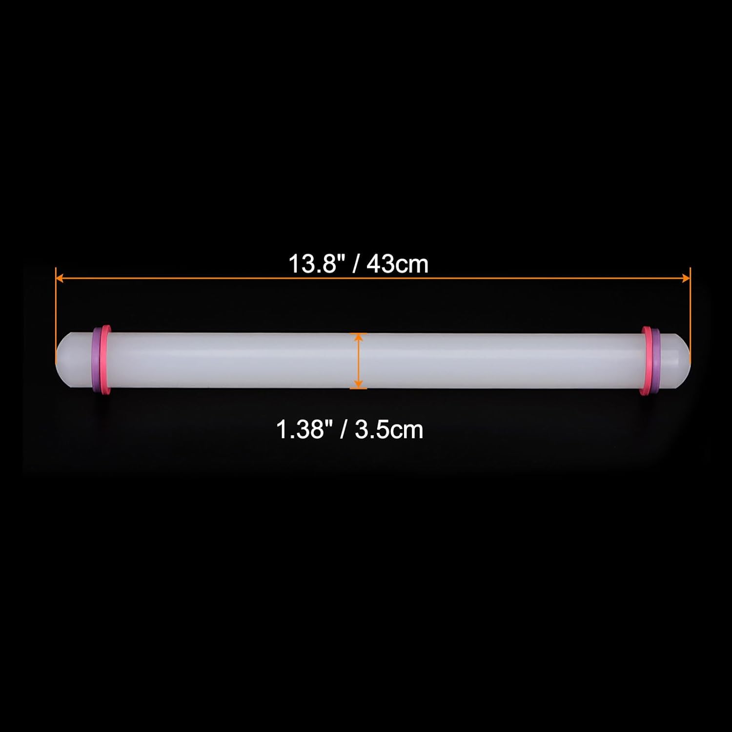 HARFINGTON 2pcs Fondant Rolling Pin with Rings PP 43cm x 3.5cm Non Stick for Baking, White