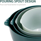 BoxedHome Green Ombre Nesting Plastic Mixing Bowl Set With Pour Spout, Microwave and Dishwasher Safe, BPA free Non-Slip Base, Set of 4 Size 1.7, 2.5, 3.5 and 4.5qt, Great for Prepping, Baking, Cooking