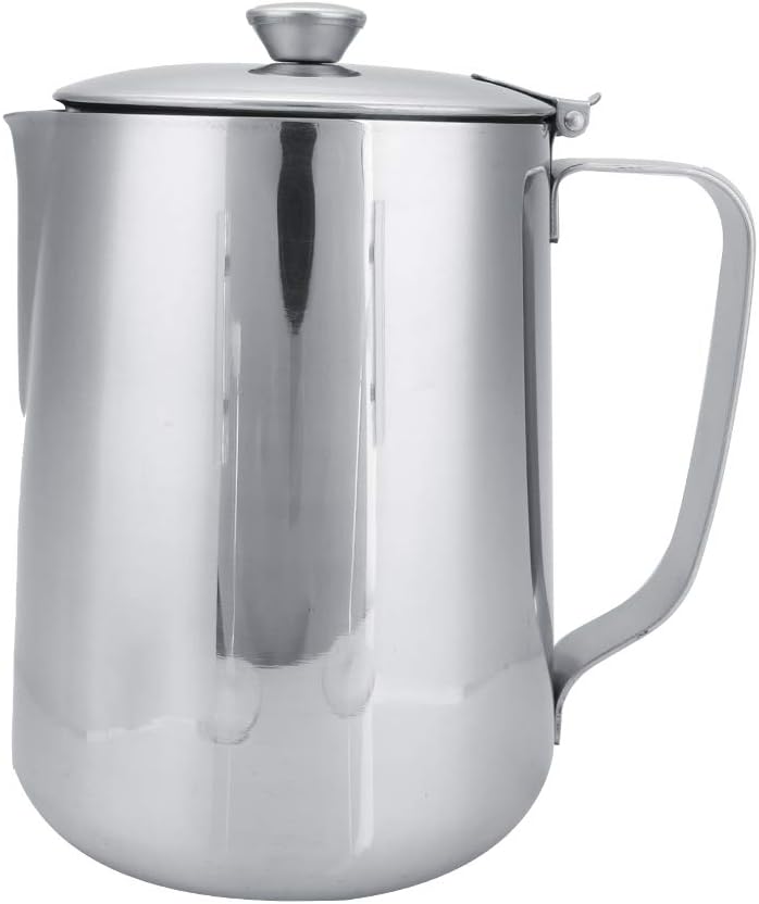 Stainless Steel Coffee Steaming Pitcher - Milk Frothing Cup with Lid for Espresso Machine - Latte Coffee Art (600mL)