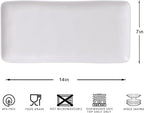 White Melamine Rectangular Serving Platter/Trays, Set of 4, 14” X 7” Fruit Cake Bread Sushi Plate for Party Serving Food, Lightweight and Unbreakable