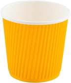 Restaurantware 4 Ounce Ripple Insulated Coffee Cups, 500 Double Wall Corrugated Tumblers, Leakproof, Non-Slip Yellow Paper Design, Recyclable, Ribbed Surface, Matching Lids Sold Separately