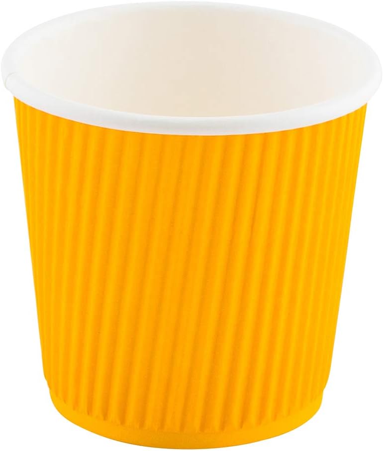 Restaurantware 4 Ounce Ripple Insulated Coffee Cups, 500 Double Wall Corrugated Tumblers, Leakproof, Non-Slip Yellow Paper Design, Recyclable, Ribbed Surface, Matching Lids Sold Separately