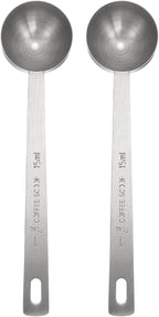 HARFINGTON 2pcs Coffee Scoop Spoon 1tbsp (3tsp, 15ml) 304 Stainless Steel Long Handle Teaspoon/Tablespoon Measuring Spoons Scoops for Tea Sugar Kitchen, Silver