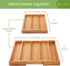 Purawood Kitchen Drawer Organizer - Expandable Utensil Drawer Organizer for Kitchen, Cutlery Tray & Silverware Organizer, 3-5 Slots - Bamboo Organizer for Utensils & Flatware (Natural)