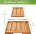 Bamboo Drawer Organizer, 2 Pack - Expandable Silverware Organizer & Utensil Drawer Organizer, Cutlery Tray with Dividers, 7-9 Slots - Premium Kitchen Organizer for Utensils & Flatware (Natural)