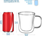 ecooe 12 oz Double Walled Glass Coffee Mug Latte Cappuccino Cups Set of 2, Clear Glass Coffee Cups with Handle, Insulated Coffee Cup Borosilicate Heat Resistant Double Wall Glass Coffee Mug Tea Cups